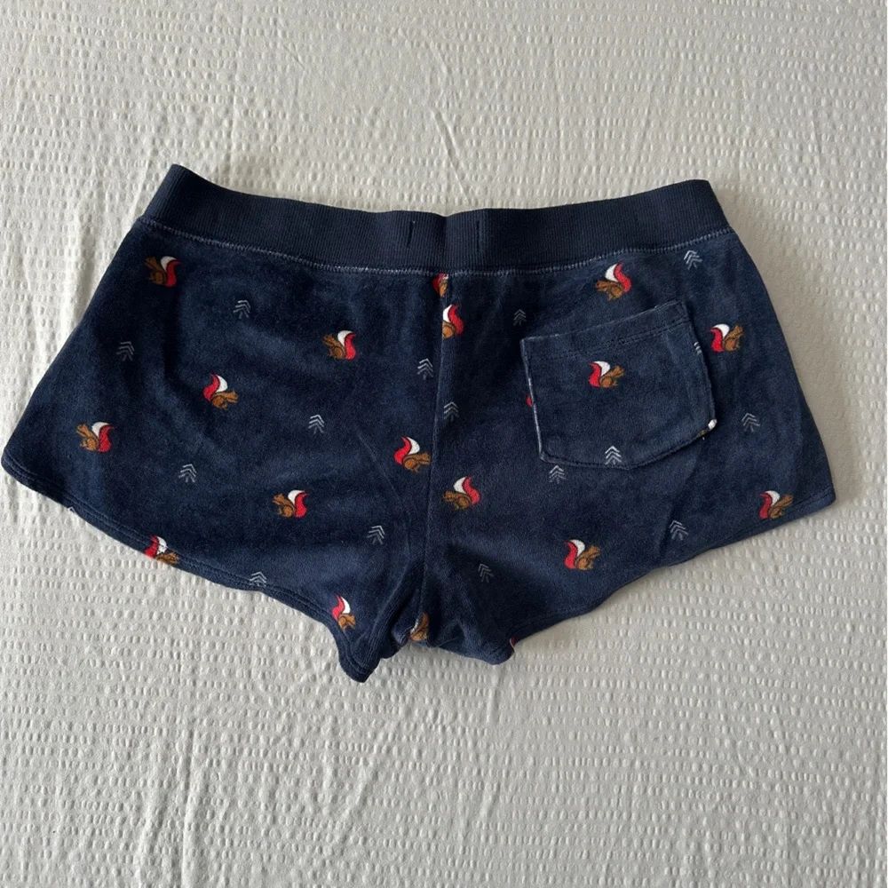 Abercrombie & Fitch Navy Velour Pajama Shorts Squirrel Embroidery Satin Bow S - Picture 3 of 7